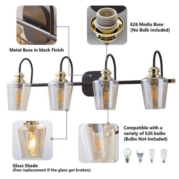 ExBrite 4-light Bathroom Gold Vanity Lights - Picture 7 of 8